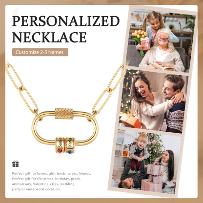 2 Names Personalised Birthstone Name Necklace – Custom Stainless Steel Chain with 2 Engraved Beads, Gold or Silver | Jessemade