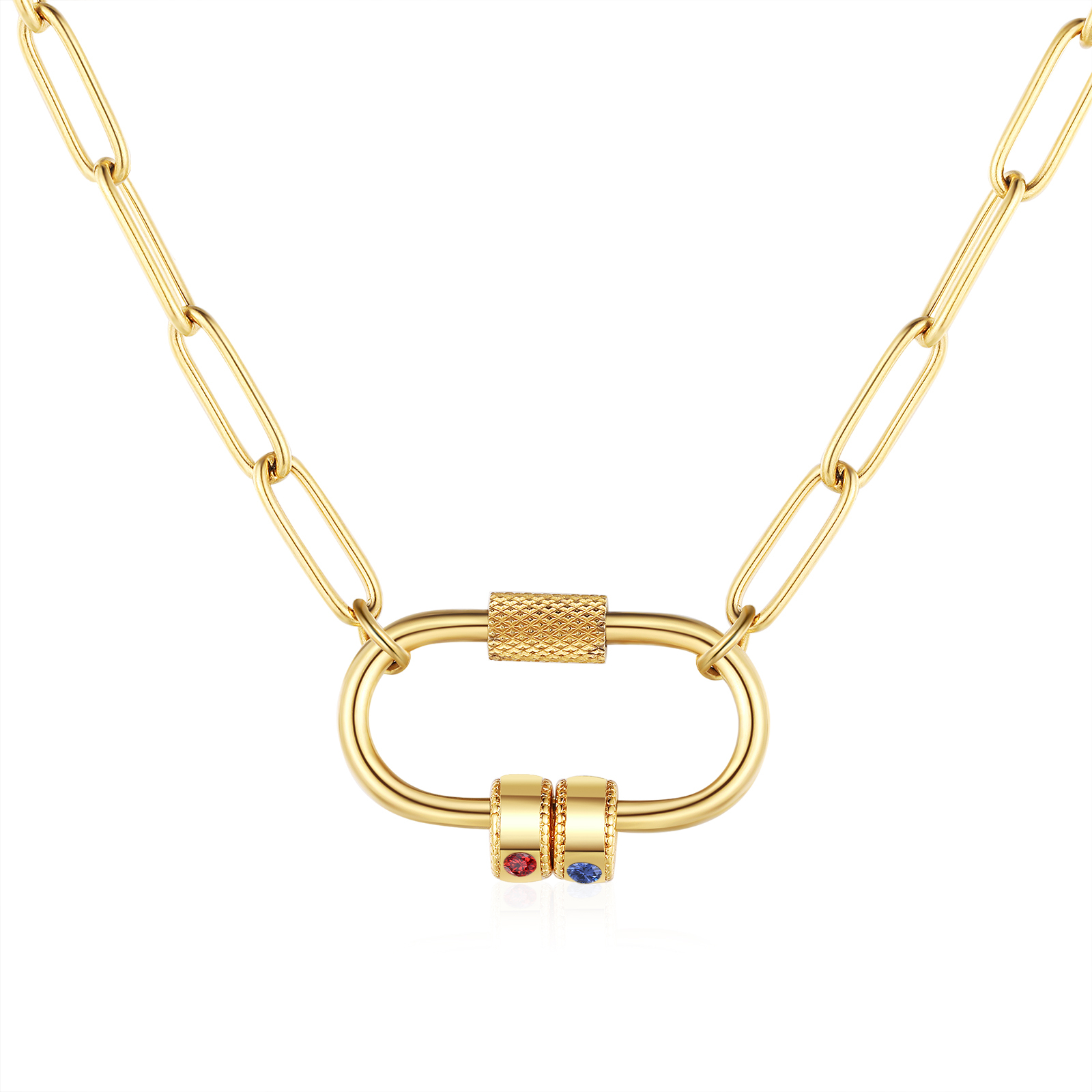 2 Names Personalised Birthstone Name Necklace – Custom Stainless Steel Chain with 2 Engraved Beads, Gold or Silver | Jessemade