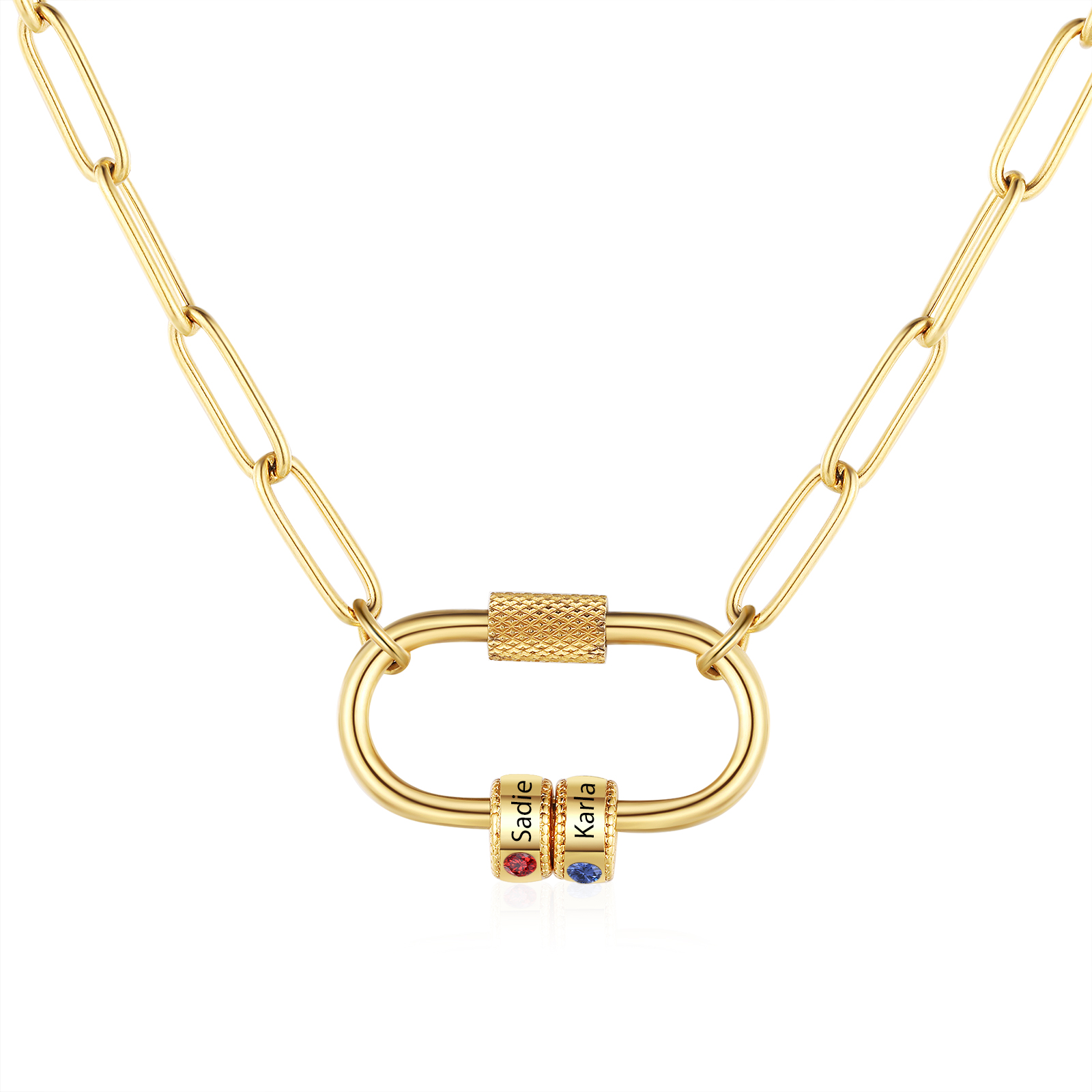 2 Names Personalised Birthstone Name Necklace – Custom Stainless Steel Chain with 2 Engraved Beads, Gold or Silver | Jessemade