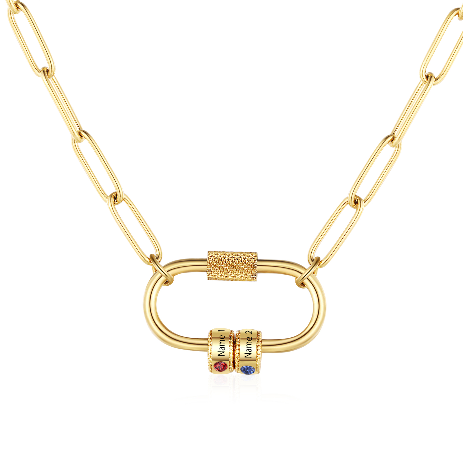 2 Names Personalised Birthstone Name Necklace – Custom Stainless Steel Chain with 2 Engraved Beads, Gold or Silver | Jessemade