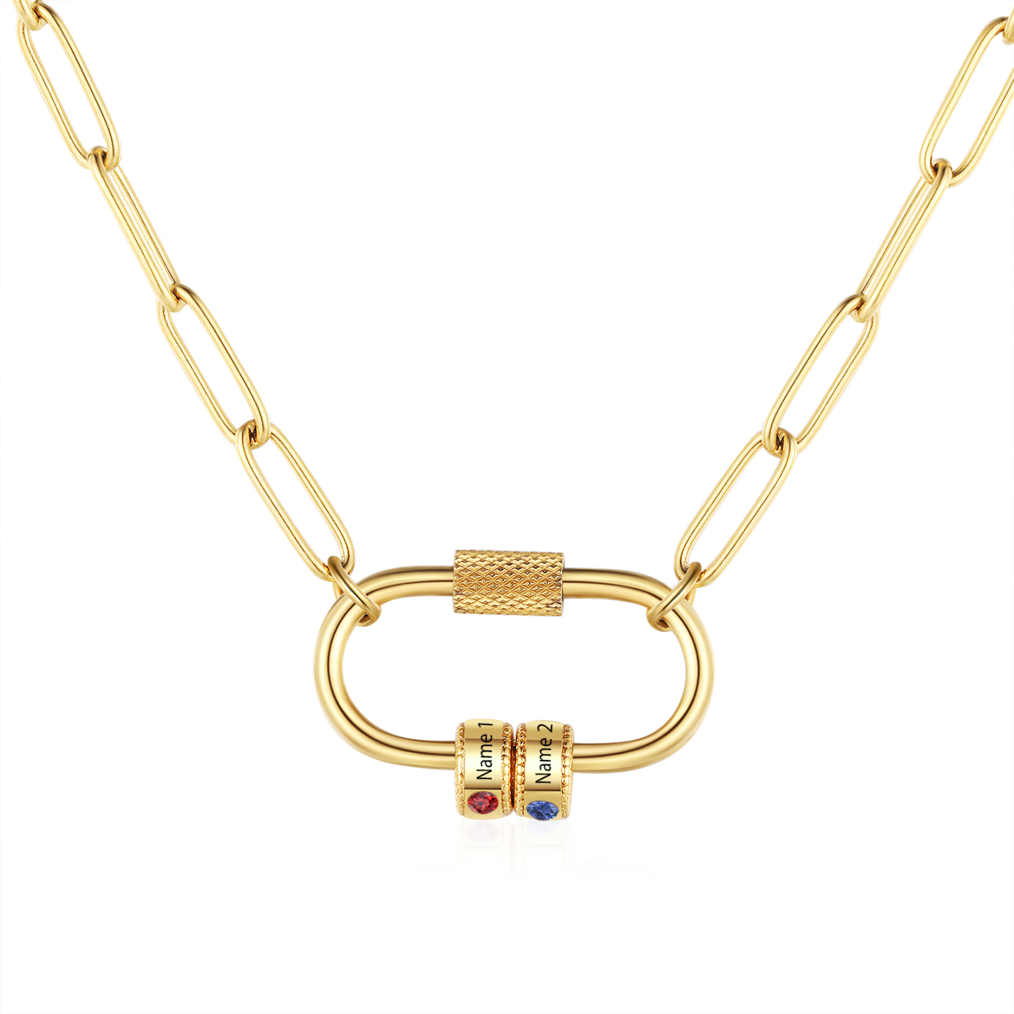 2 Names Personalised Birthstone Name Necklace – Custom Stainless Steel Chain with 2 Engraved Beads, Gold or Silver | Jessemade