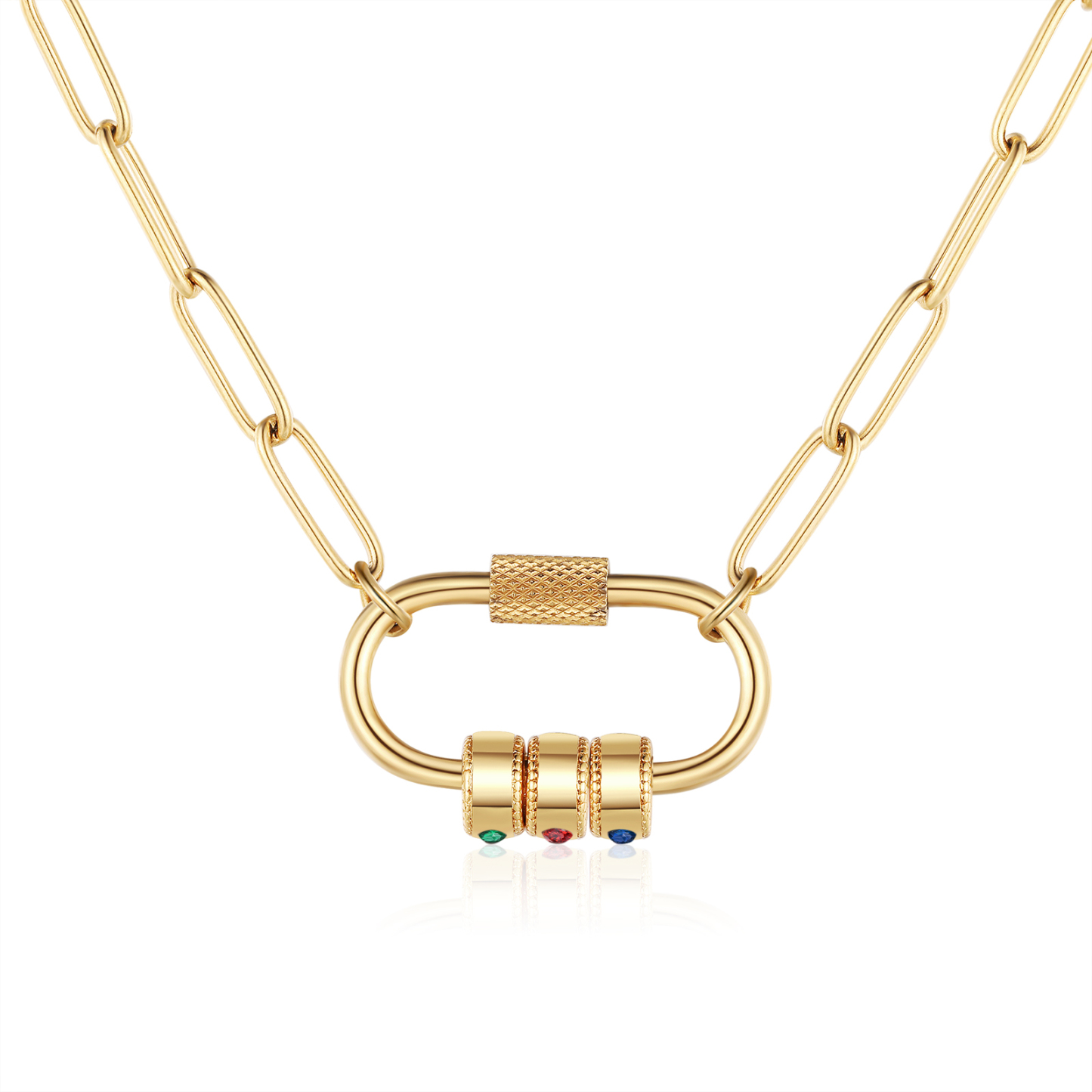 3 Names Personalised Birthstone Name Necklace – Custom Stainless Steel Chain with 3 Engraved Beads, Gold or Silver | Jessemade