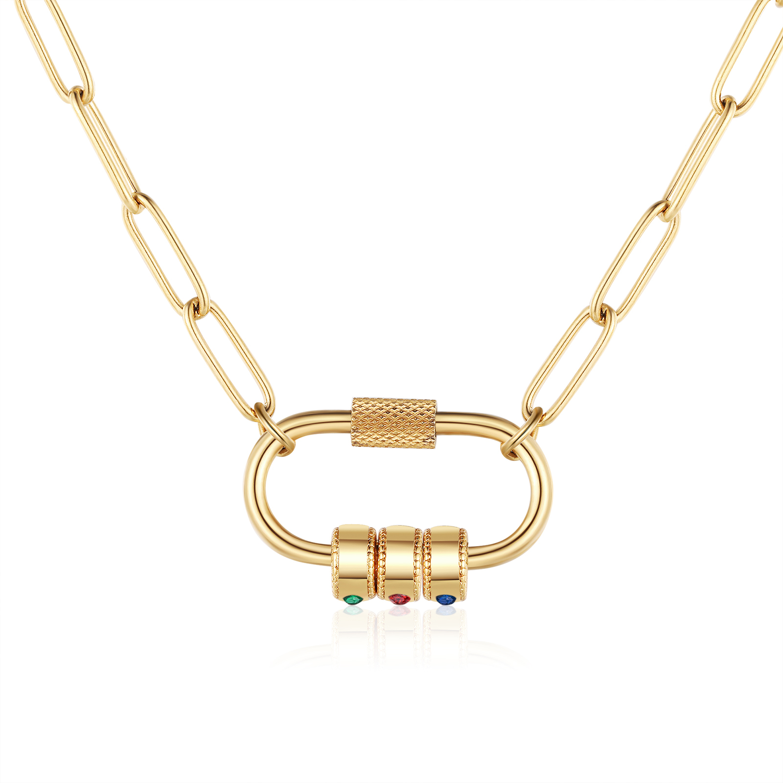 3 Names Personalised Birthstone Name Necklace – Custom Stainless Steel Chain with 3 Engraved Beads, Gold or Silver | Jessemade