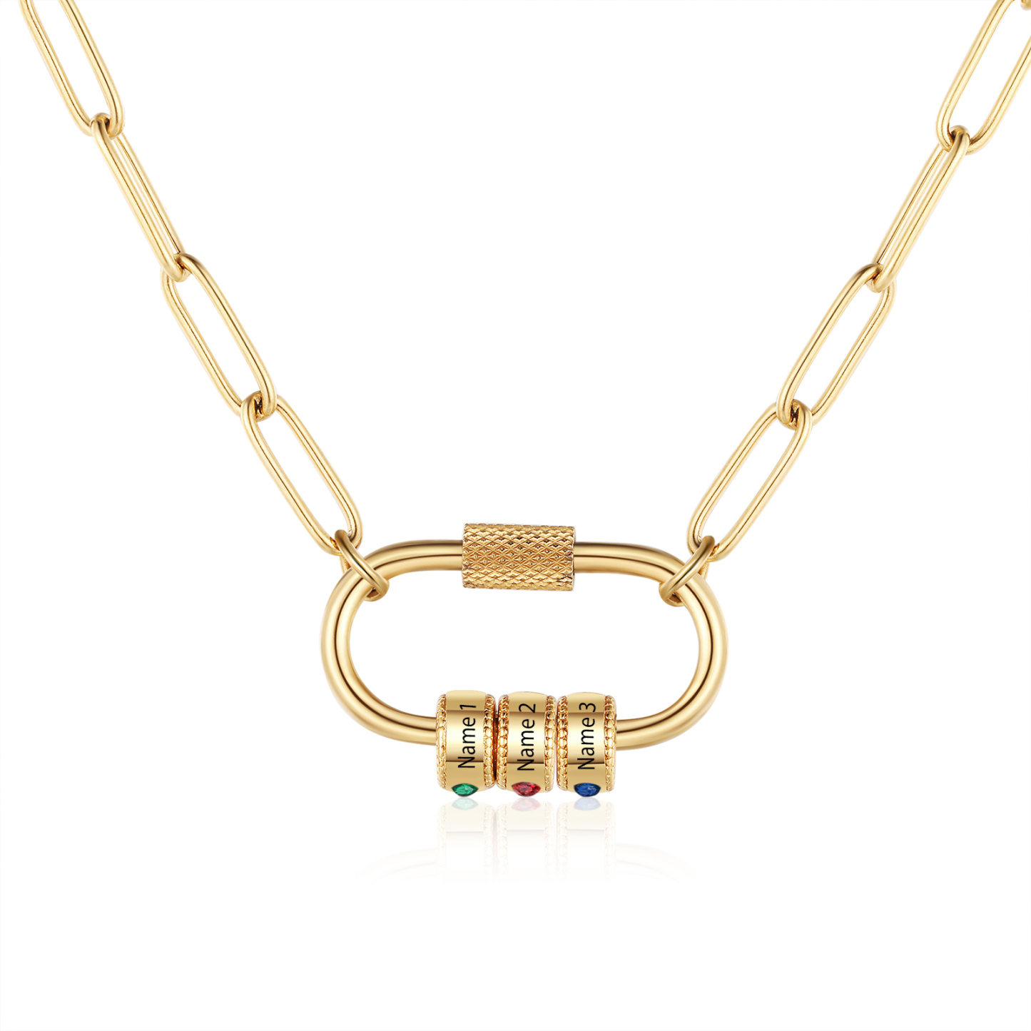 3 Names Personalised Birthstone Name Necklace – Custom Stainless Steel Chain with 3 Engraved Beads, Gold or Silver | Jessemade