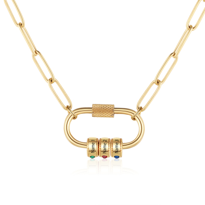 3 Names Personalised Birthstone Name Necklace – Custom Stainless Steel Chain with 3 Engraved Beads, Gold or Silver | Jessemade