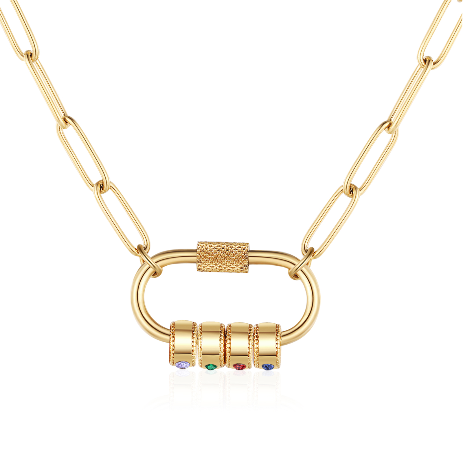 4 Names Personalised Birthstone Name Necklace – Custom Stainless Steel Chain with 4 Engraved Beads, Gold or Silver | Jessemade