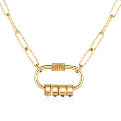 4 Names Personalised Birthstone Name Necklace – Custom Stainless Steel Chain with 4 Engraved Beads, Gold or Silver | Jessemade