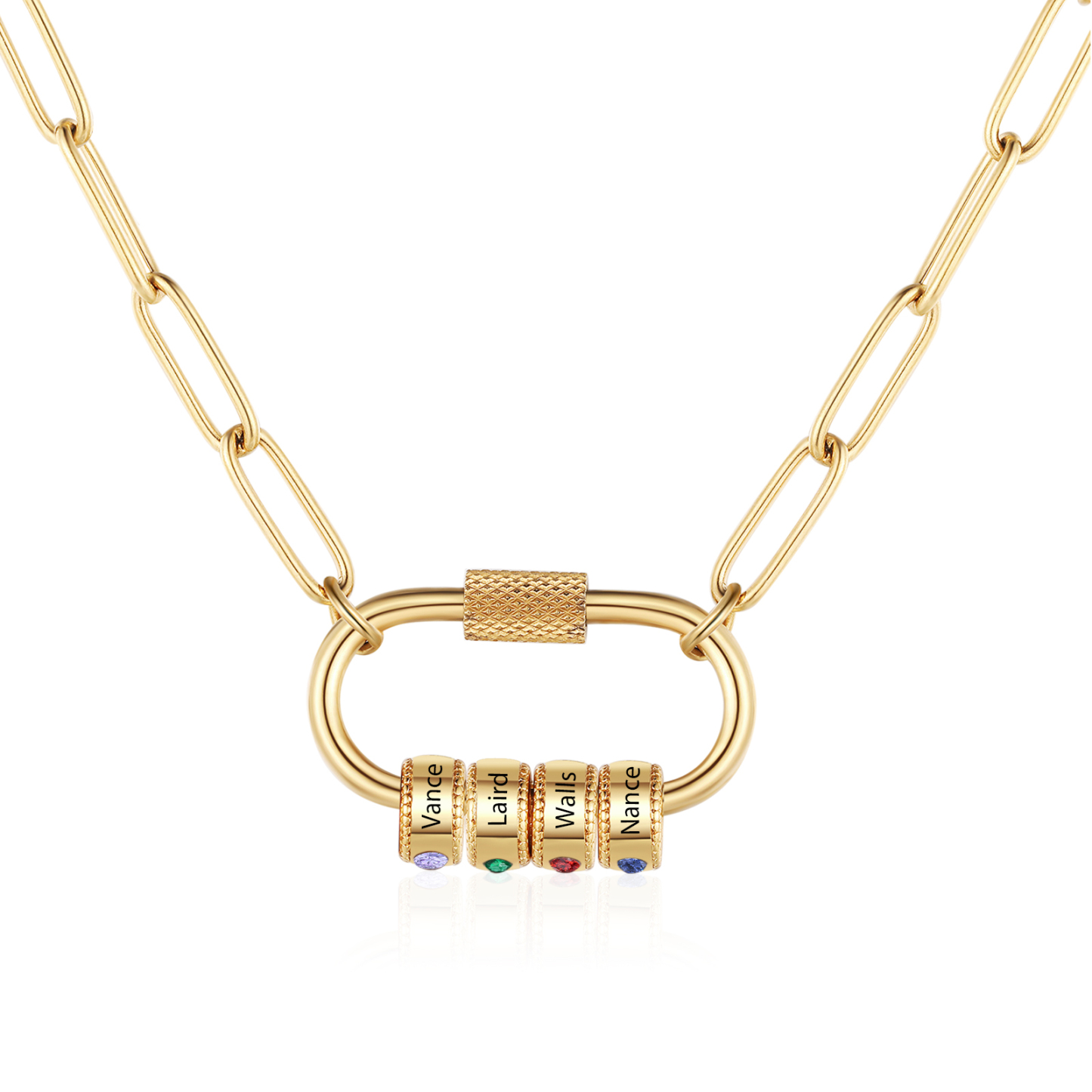 4 Names Personalised Birthstone Name Necklace – Custom Stainless Steel