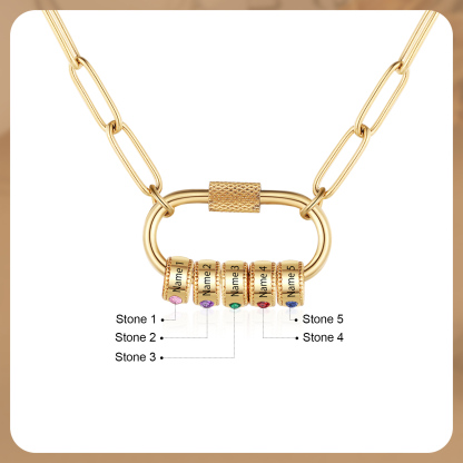 5 Names Personalised Birthstone Name Necklace – Custom Stainless Steel Chain with 5 Engraved Beads, Gold or Silver | Jessemade