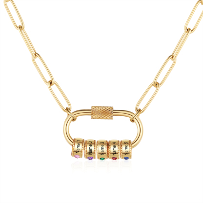 5 Names Personalised Birthstone Name Necklace – Custom Stainless Steel Chain with 5 Engraved Beads, Gold or Silver | Jessemade