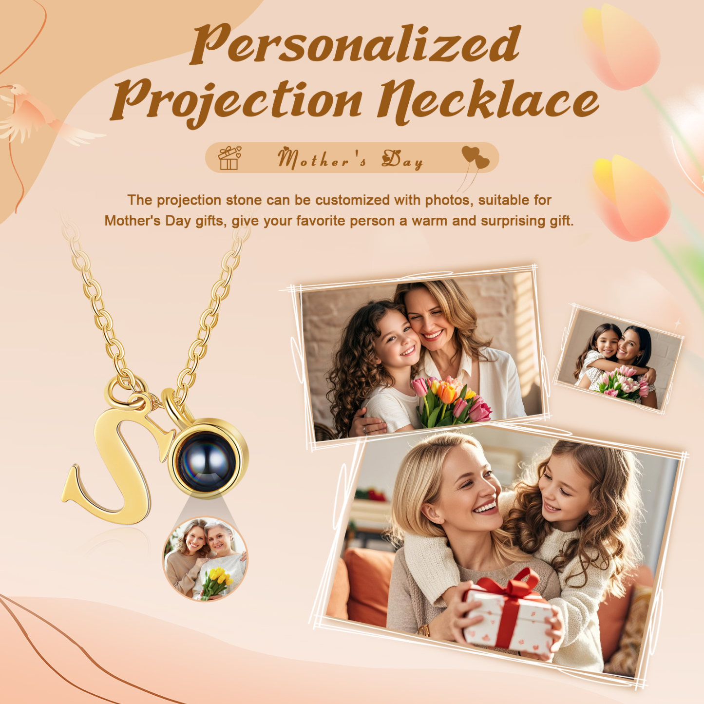Personalised Initial & Photo Projection Necklace
