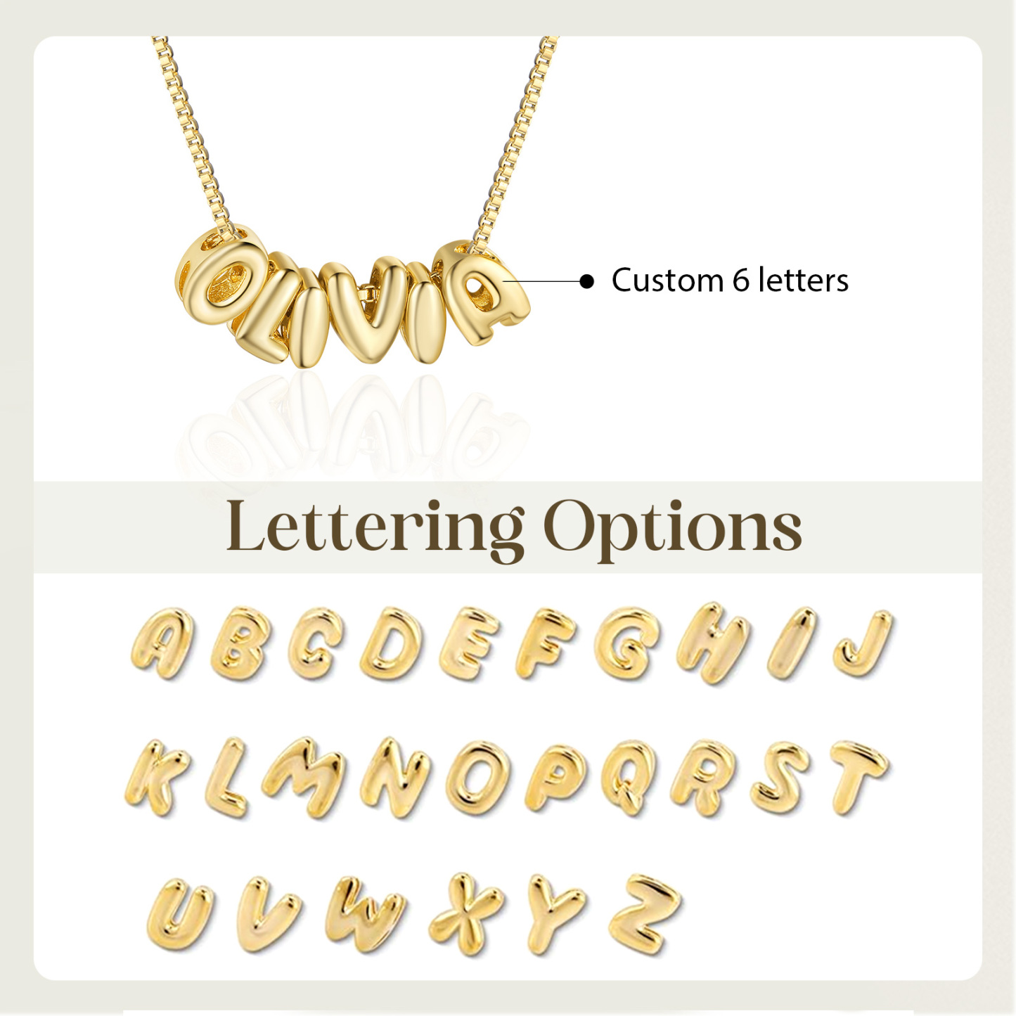 Personalised Gold 6 Letters Necklace – Custom Name Pendant Gift for Family or Friends | Jessemade