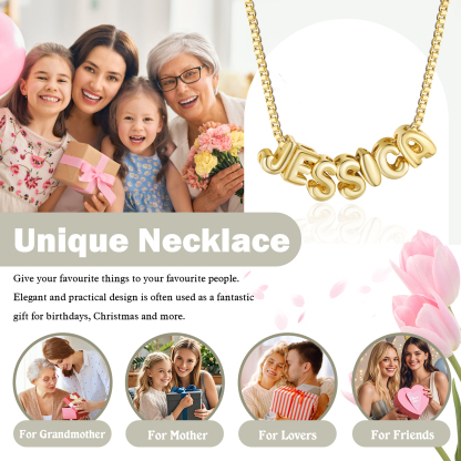 Personalised Gold 7 Letters Necklace – Custom Name Pendant Gift for Family or Friends | Jessemade