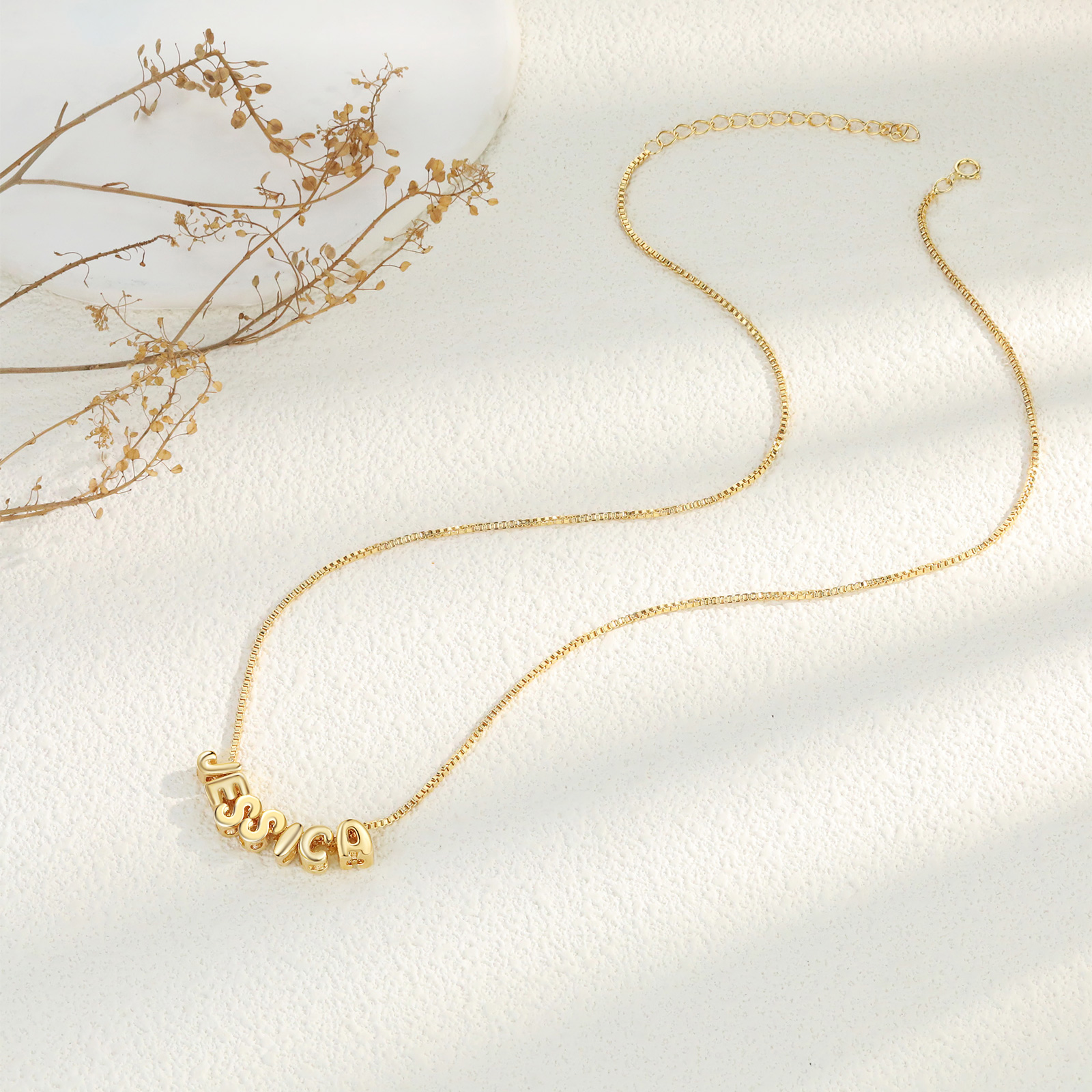 Personalised Gold 7 Letters Necklace – Custom Name Pendant Gift for Family or Friends | Jessemade