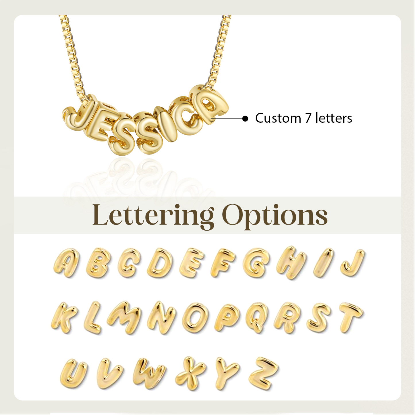 Personalised Gold 7 Letters Necklace – Custom Name Pendant Gift for Family or Friends | Jessemade