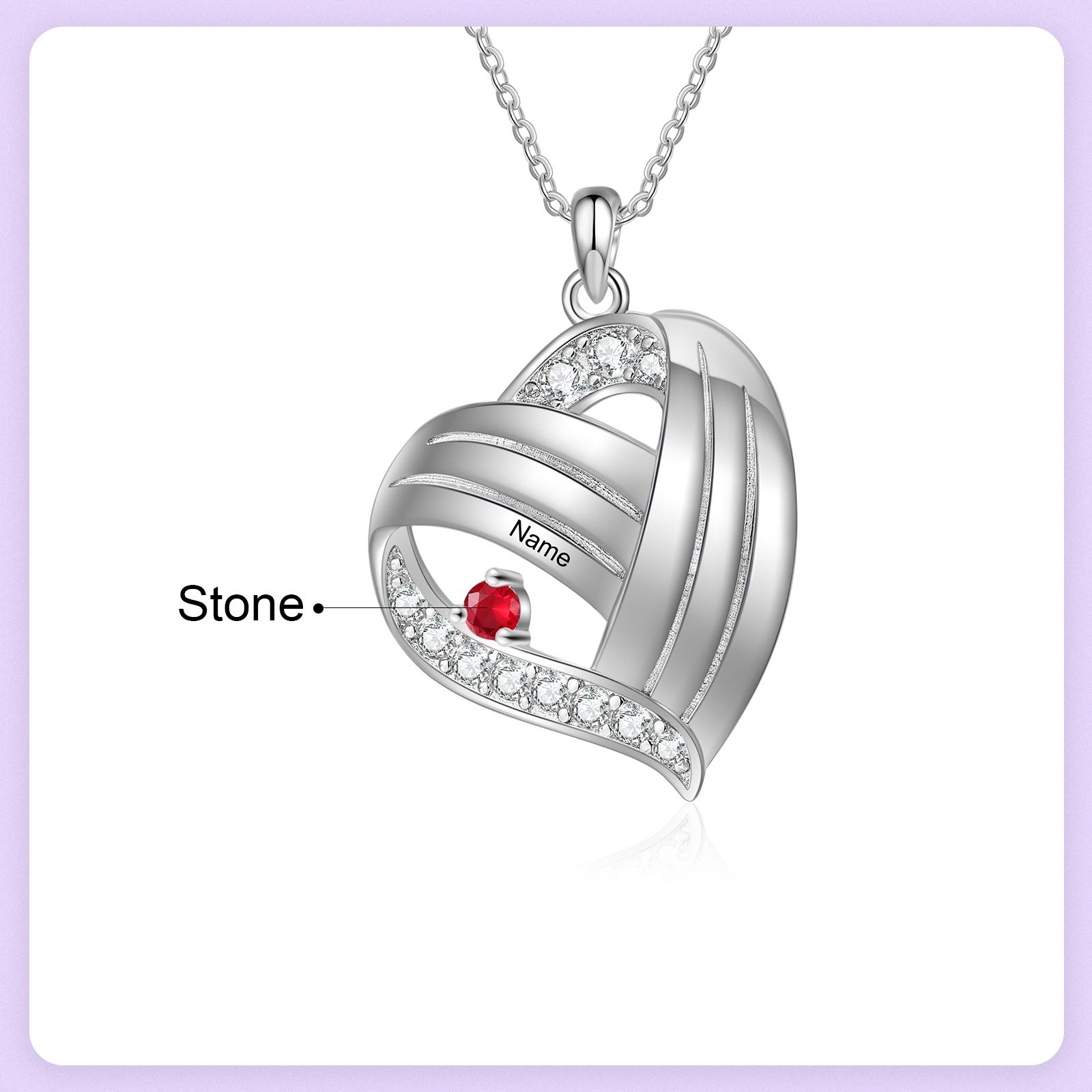 Personalised Heart Charm Necklace with 1 Name & 1 Birthstone Gift For Women | Jessemade