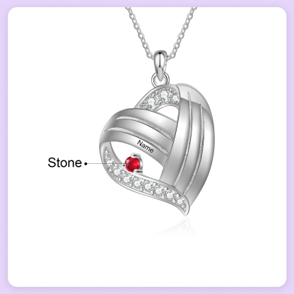 Personalised Heart Charm Necklace with 1 Name & 1 Birthstone Gift For Women | Jessemade