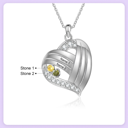 Personalised Heart Charm Necklace with 2 Names & 2 Birthstones Gift For Women | Jessemade