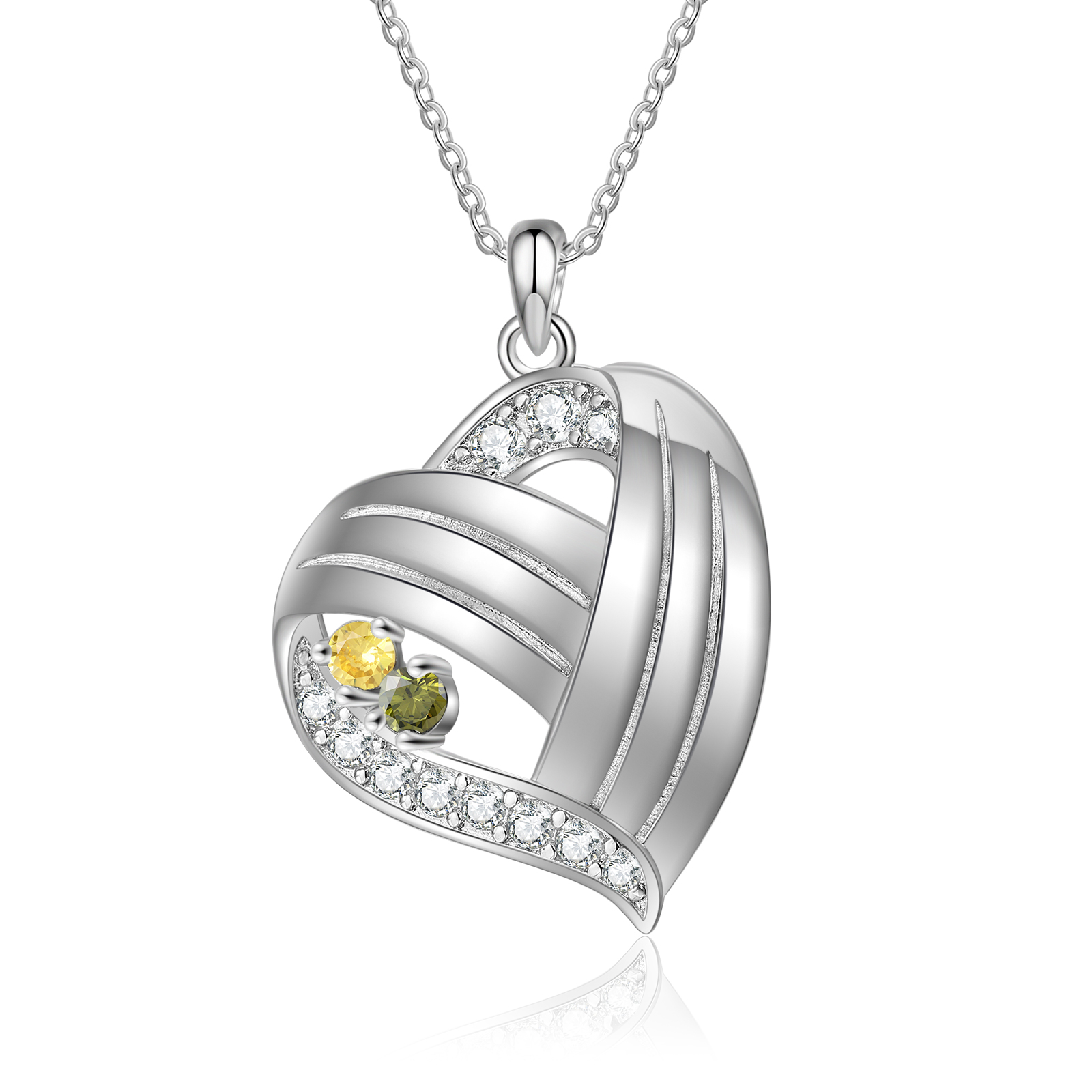 Personalised Heart Charm Necklace with 2 Names & 2 Birthstones Gift For Women | Jessemade