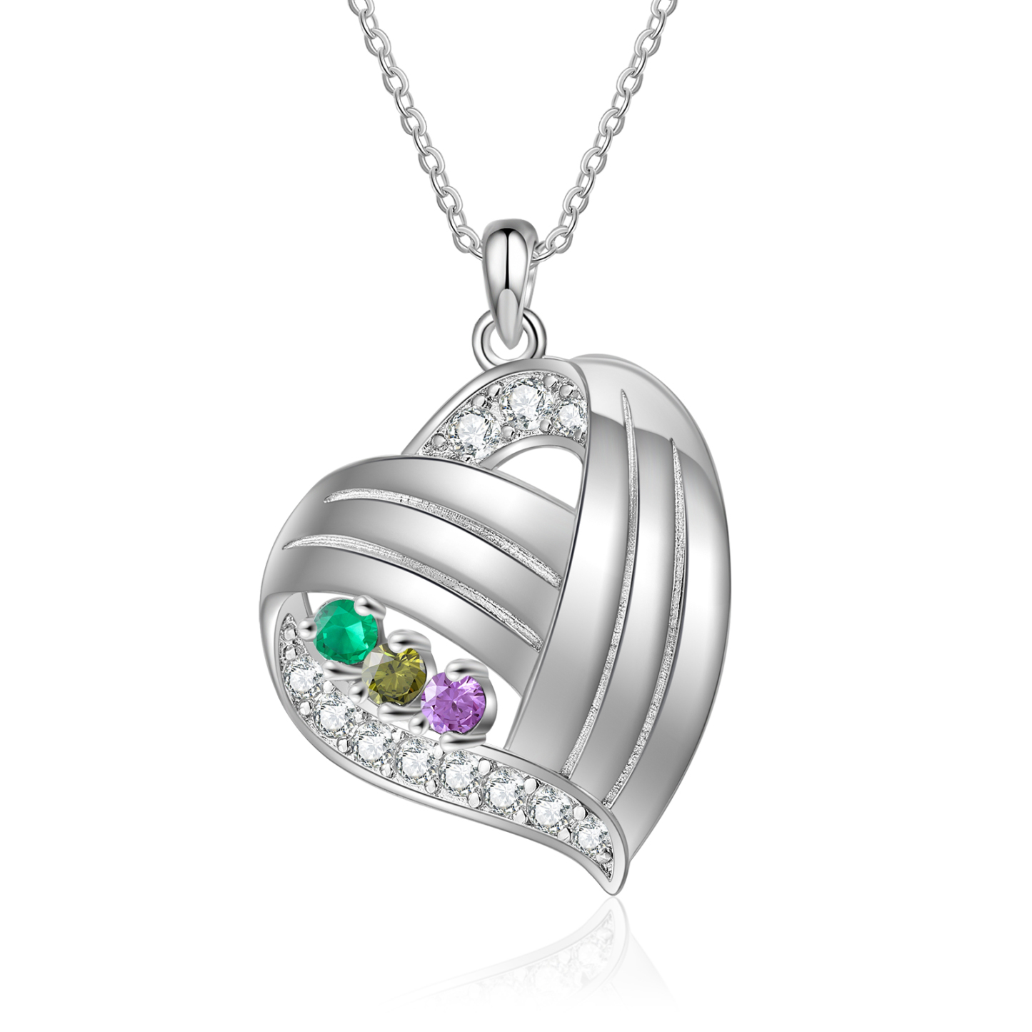 Personalised Heart Charm Necklace with 3 Names & 3 Birthstones Gift For Women | Jessemade