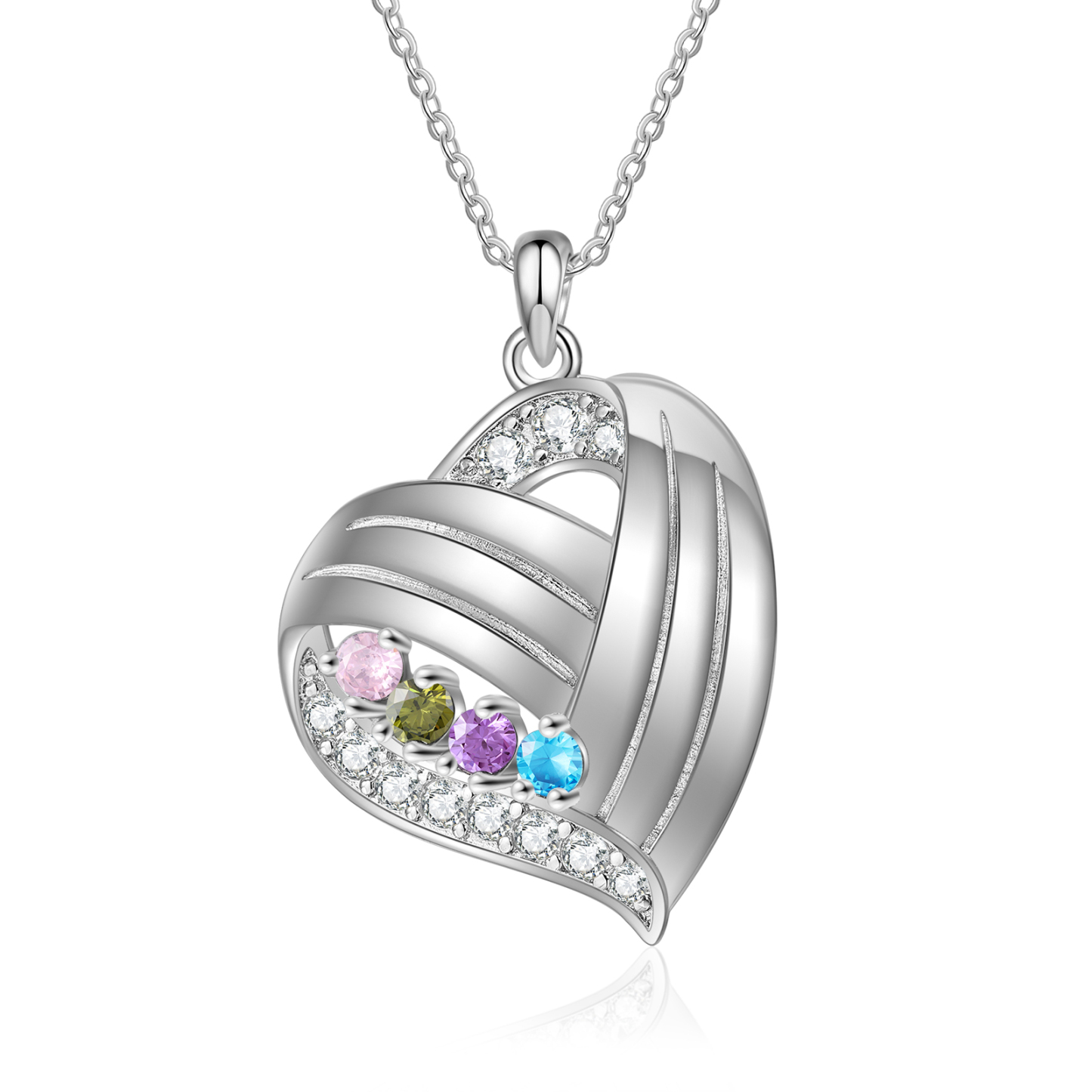 Personalised Heart Charm Necklace with 4 Names & 4 Birthstones Gift For Women | Jessemade