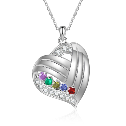 Personalised Heart Charm Necklace with 5 Names & 5 Birthstones Gift For Women | Jessemade