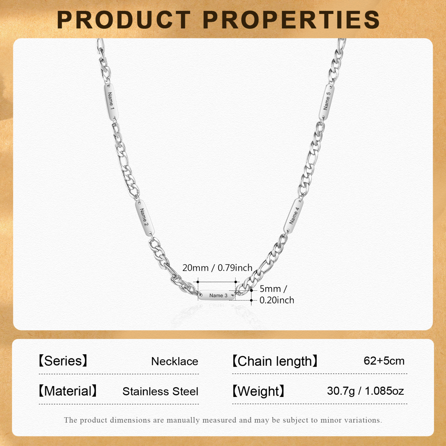 Custom 5 Names Necklace for Men – Personalised Stainless Steel Chain, Daily Wear Gift for Him | Jessemade