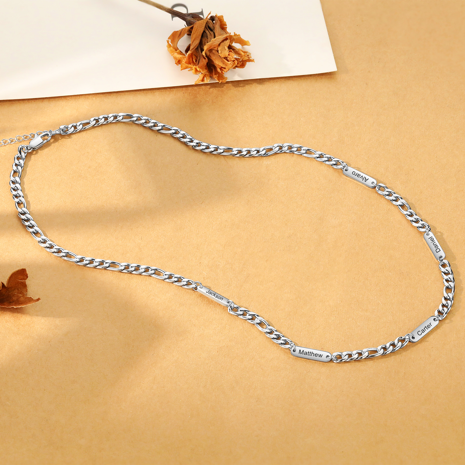 Custom 5 Names Necklace for Men – Personalised Stainless Steel Chain, Daily Wear Gift for Him | Jessemade