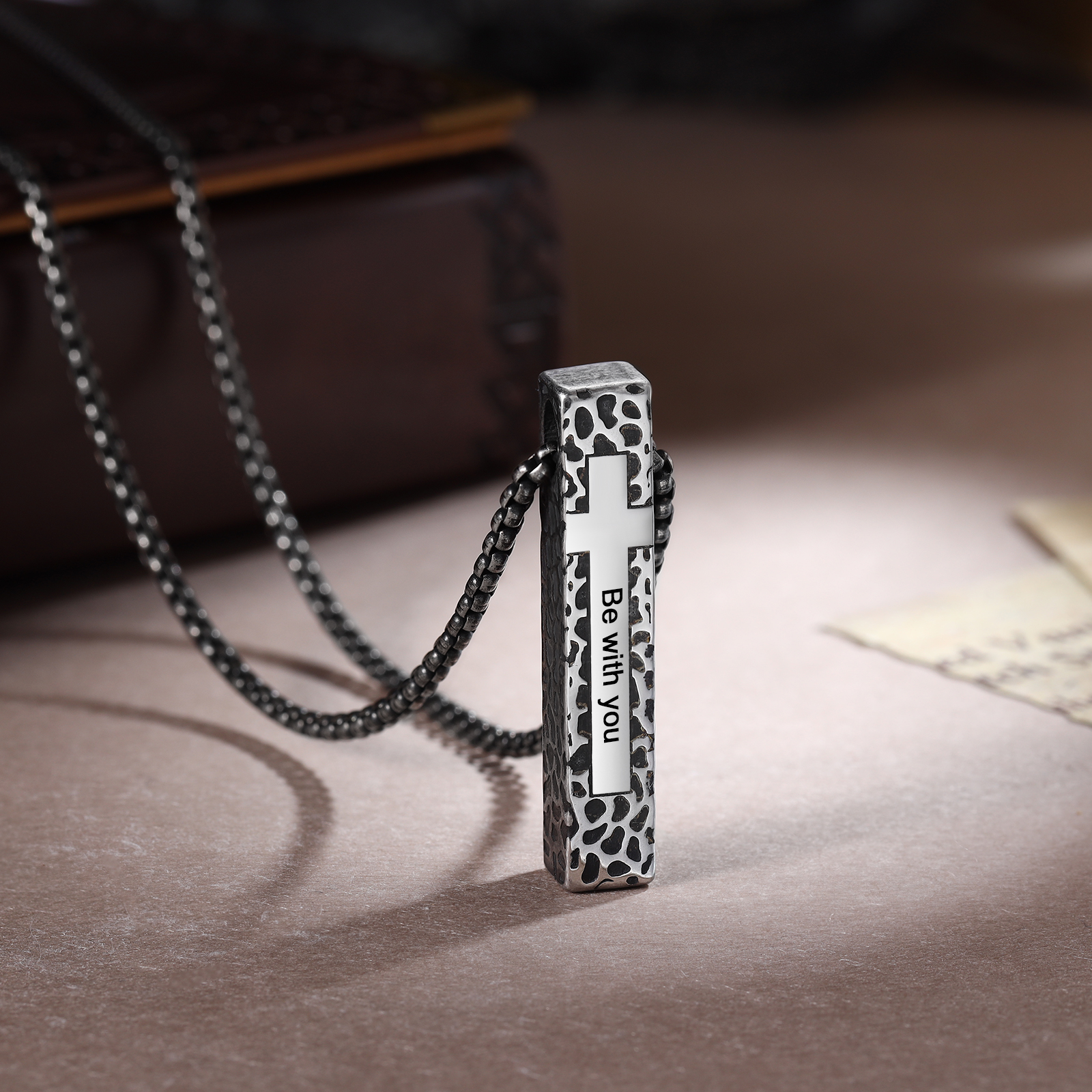 Personalised Stainless Steel Cross Pendant Necklace with 1 Text - Custom Gift for Him | Jessemade