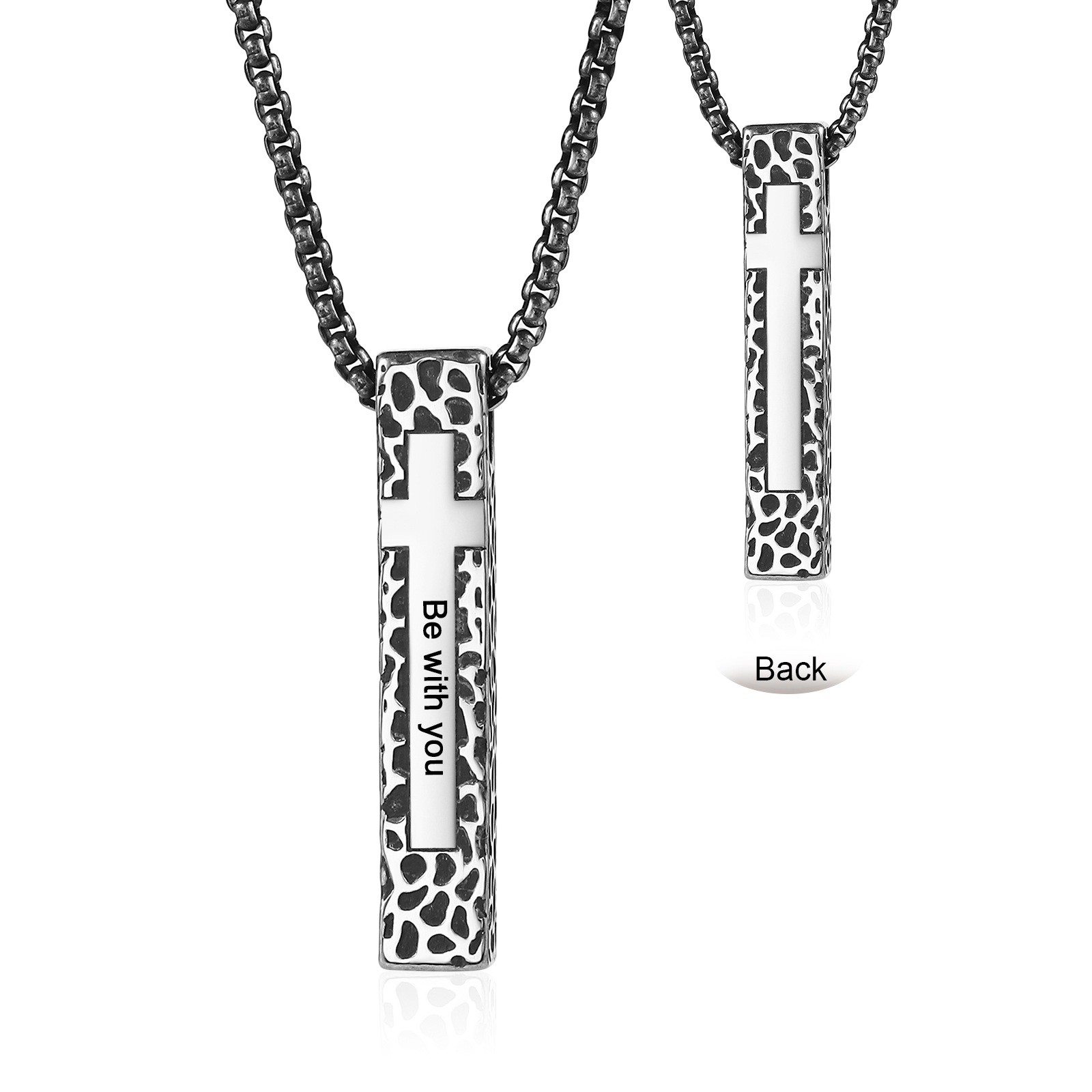 Personalised Stainless Steel Cross Pendant Necklace with 1 Text - Custom Gift for Him | Jessemade