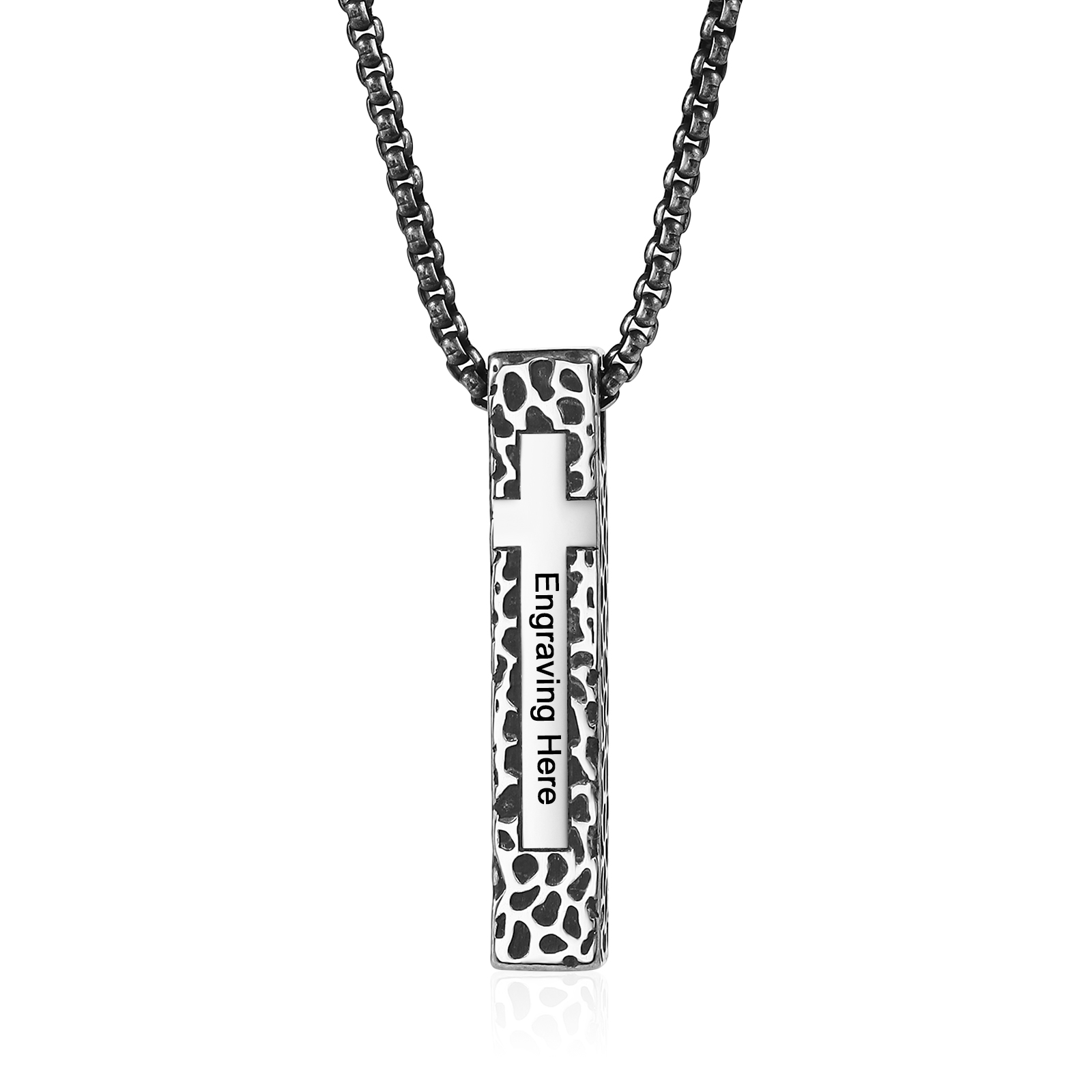 Personalised Stainless Steel Cross Pendant Necklace with 1 Text - Custom Gift for Him | Jessemade