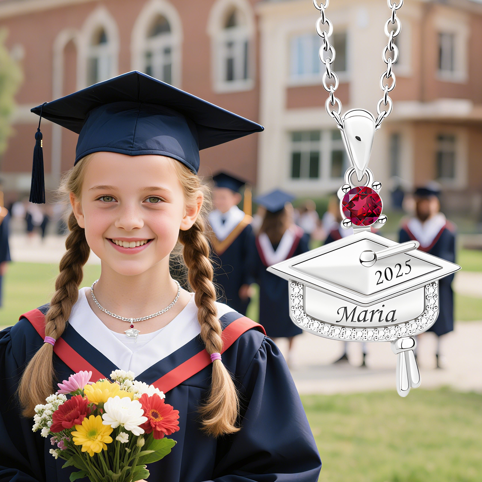 Personalised Graduation Necklace with Name & Birthstone - Graduation Box Set Gift | Jessemade