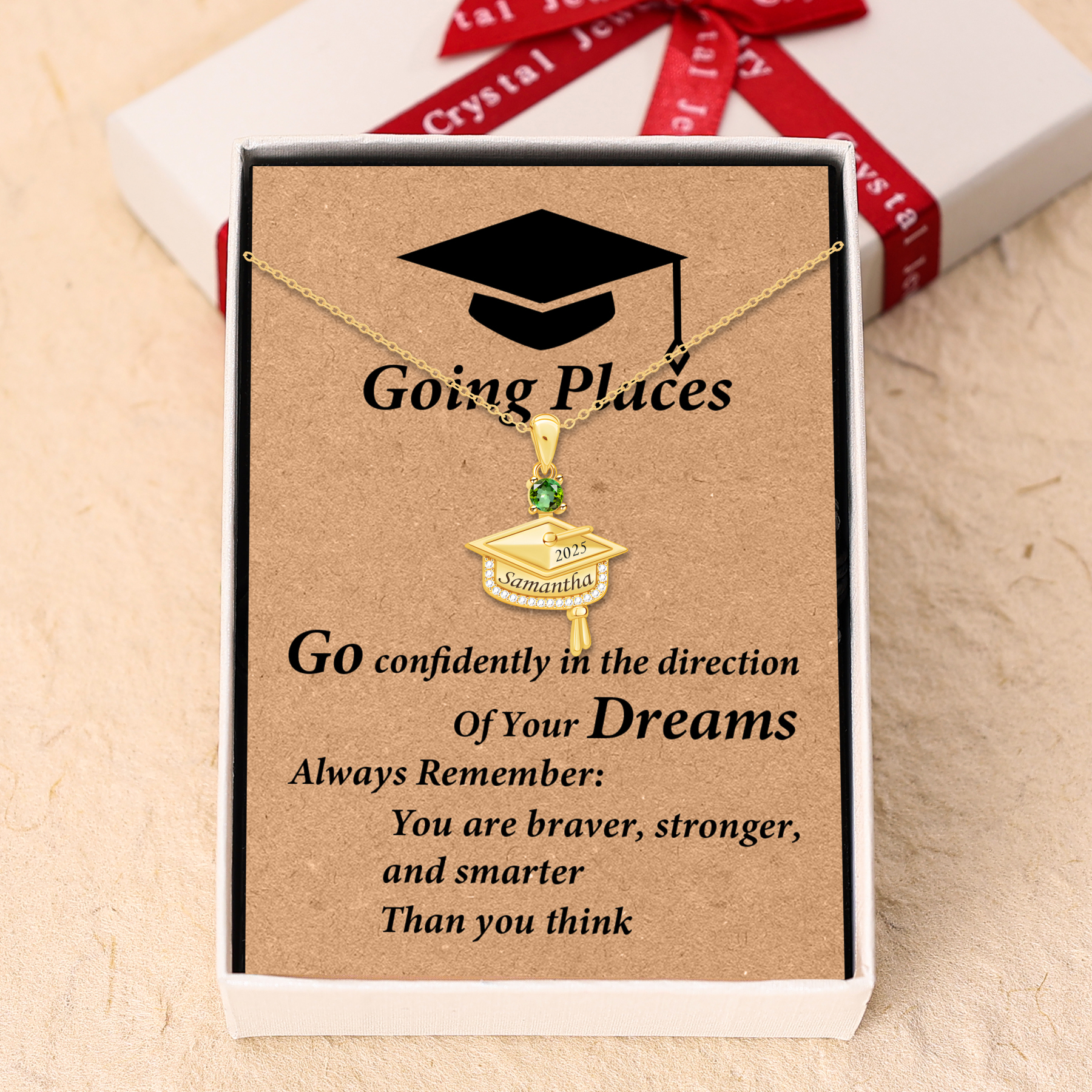 Personalised Graduation Necklace with Name & Birthstone - Graduation Box Set Gift | Jessemade