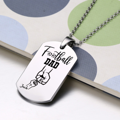 Personalised Football Dad Photo Necklace – Custom Fist Bump Pendant with 1 Children’s Names | Jessemade