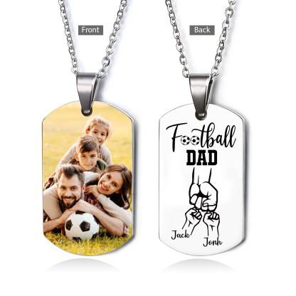 Personalised Football Dad Photo Necklace – Custom Fist Bump Pendant with 2 Kids' Names | Jessemade