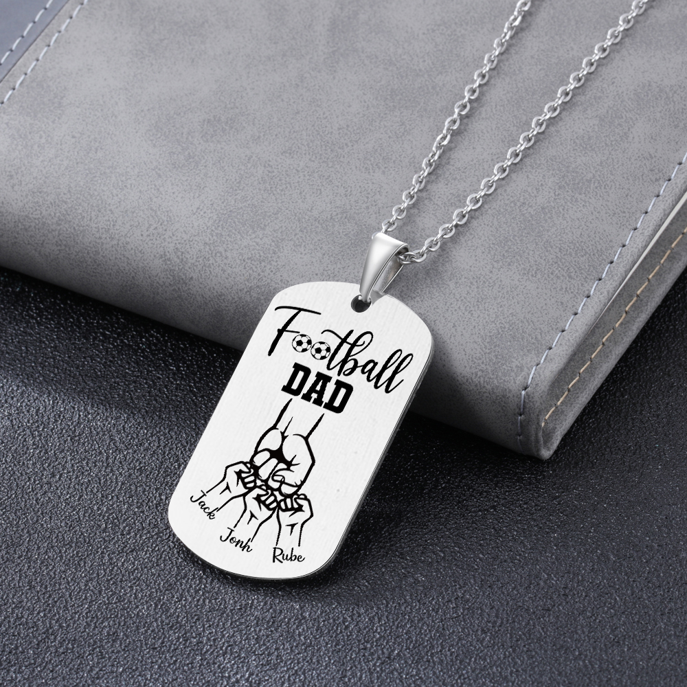 Personalised Football Dad Photo Necklace – Custom Fist Bump Pendant with 3 Kids' Names | Jessemade