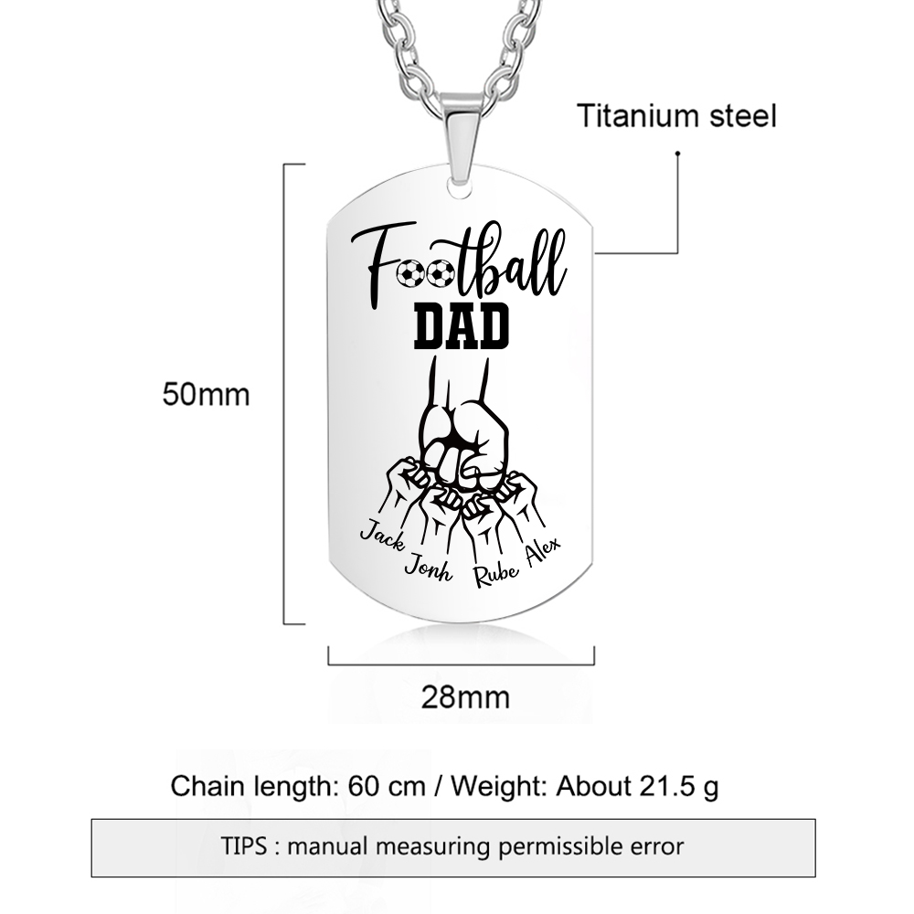 Personalised Football Dad Photo Necklace – Custom Fist Bump Pendant with 4 Kids' Names | Jessemade