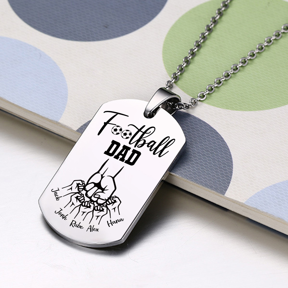 Personalised Football Dad Photo Necklace – Custom Fist Bump Pendant with 5 Kids' Names | Jessemade