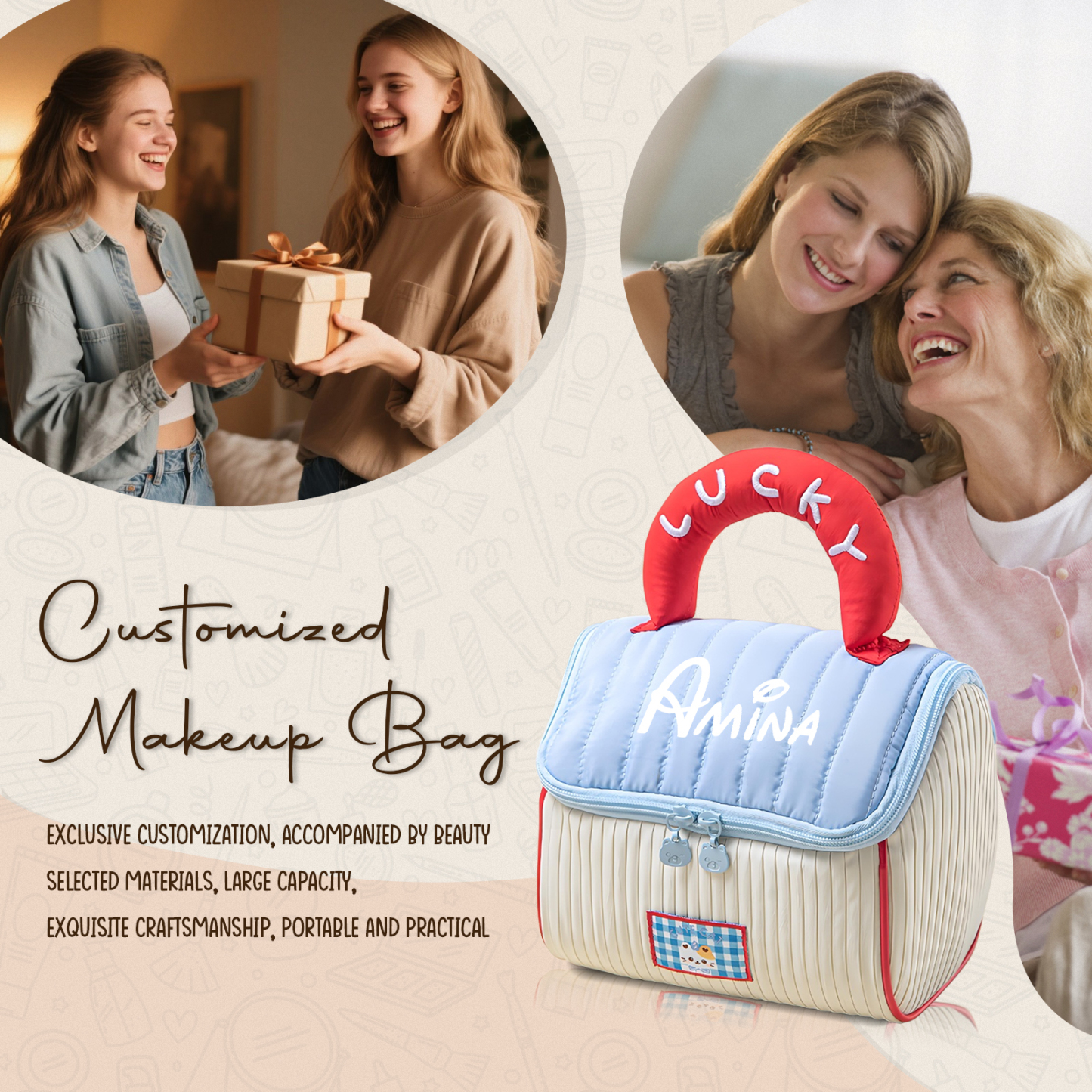 Personalised Makeup Bag with Custom Name and Soft Handle | Jessemade