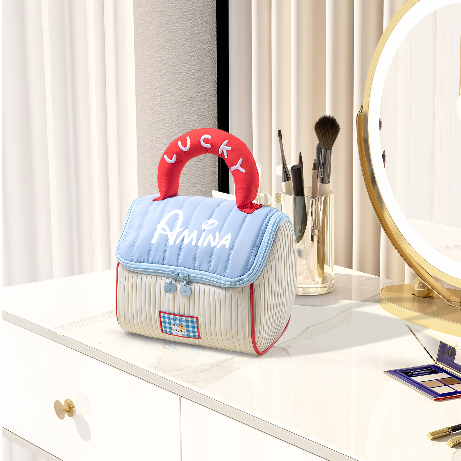 Personalised Makeup Bag with Custom Name and Soft Handle | Jessemade