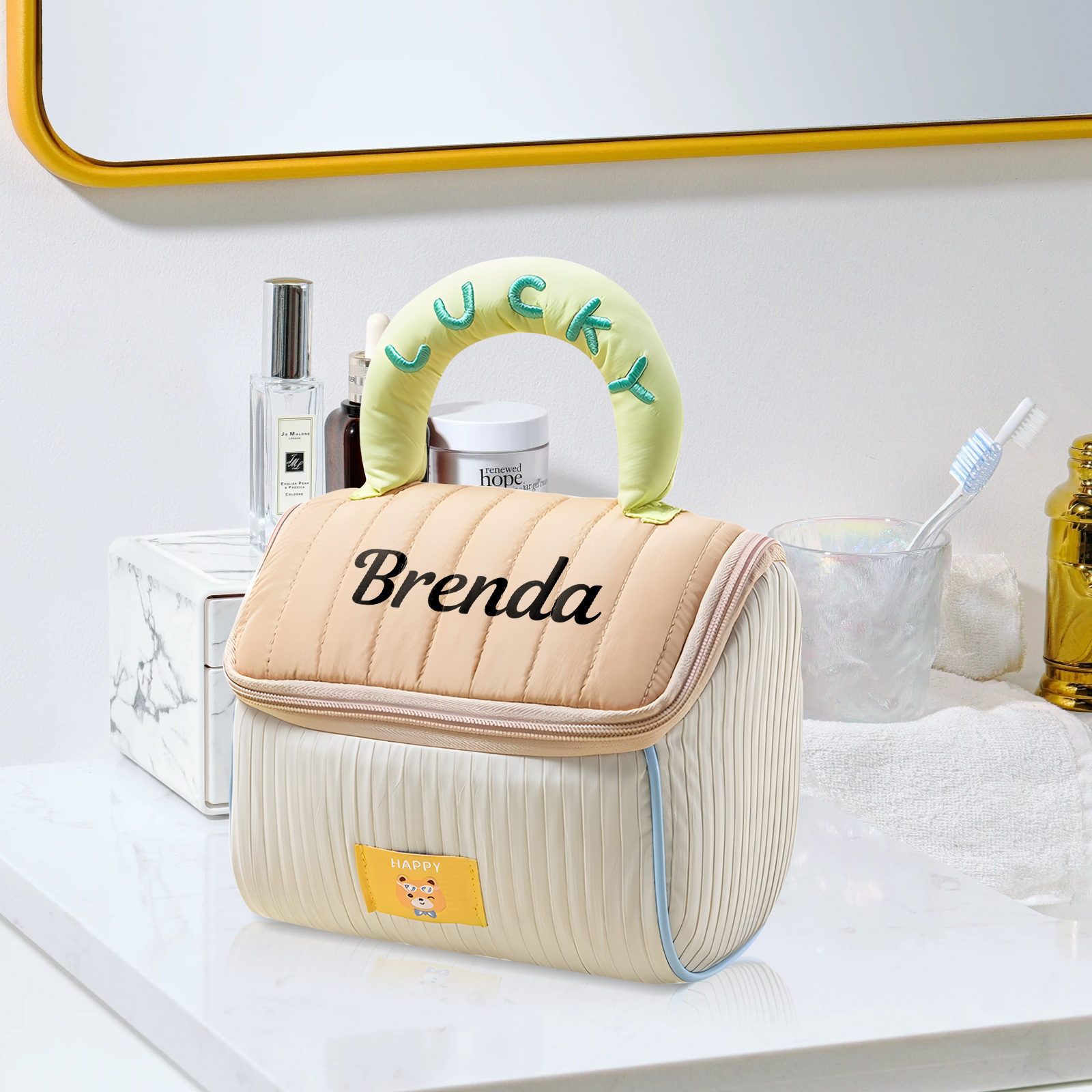 Personalised Makeup Bag with Custom Name and Soft Handle | Jessemade