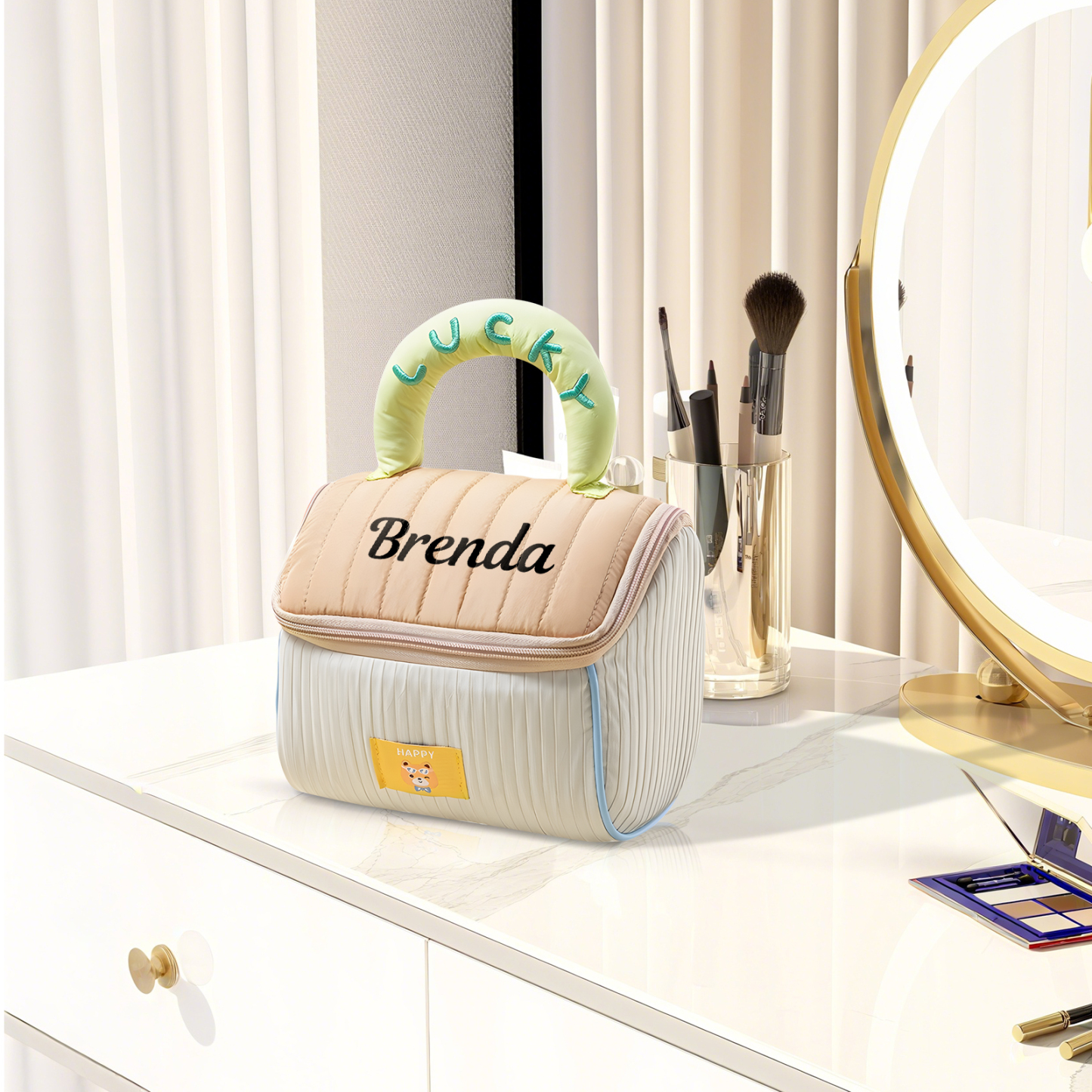 Personalised Makeup Bag with Custom Name and Soft Handle | Jessemade