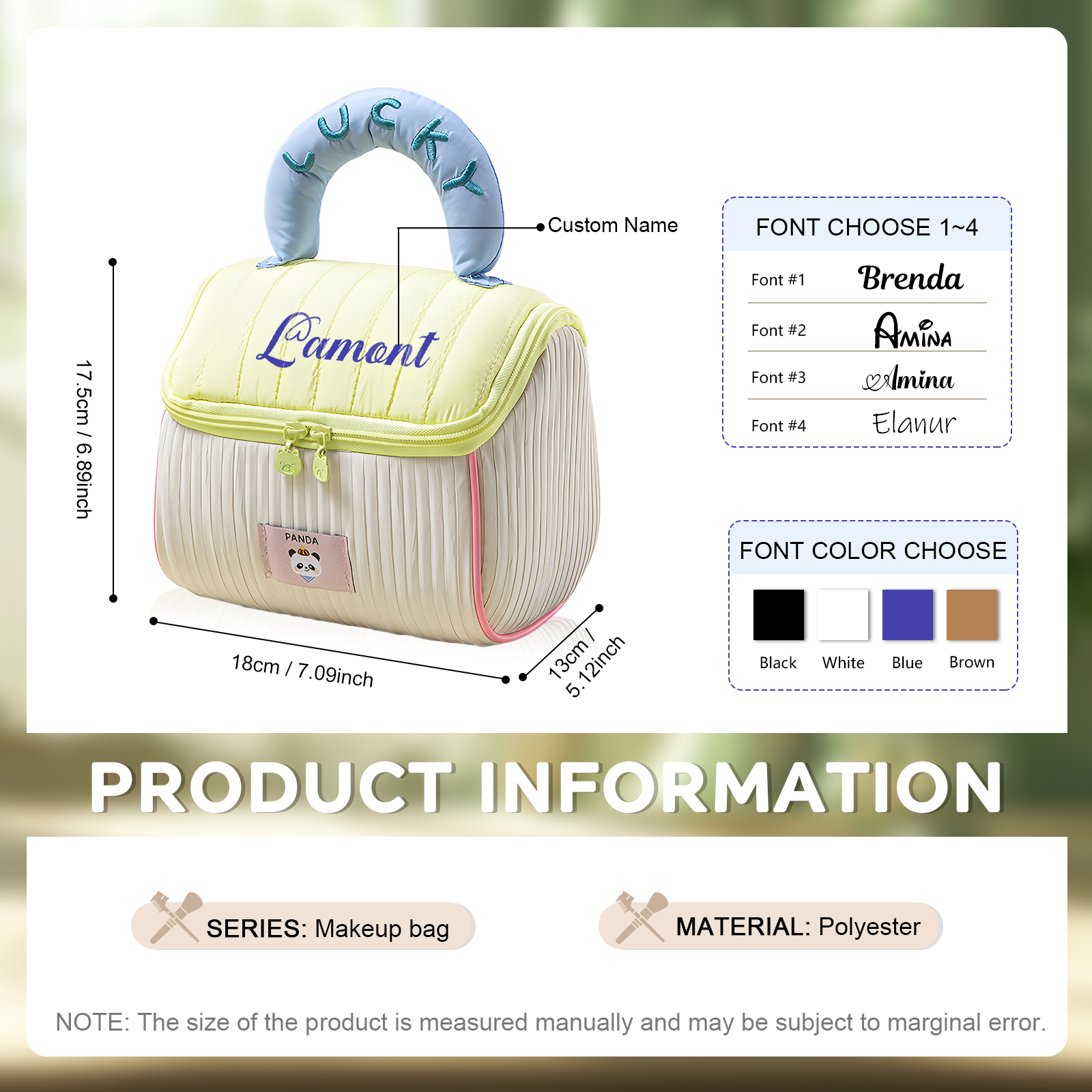 Personalised Makeup Bag with Custom Name and Soft Handle | Jessemade