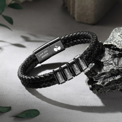 Personalised 2-6 Names Braided Leather Bracelet For Men Dad Grandad