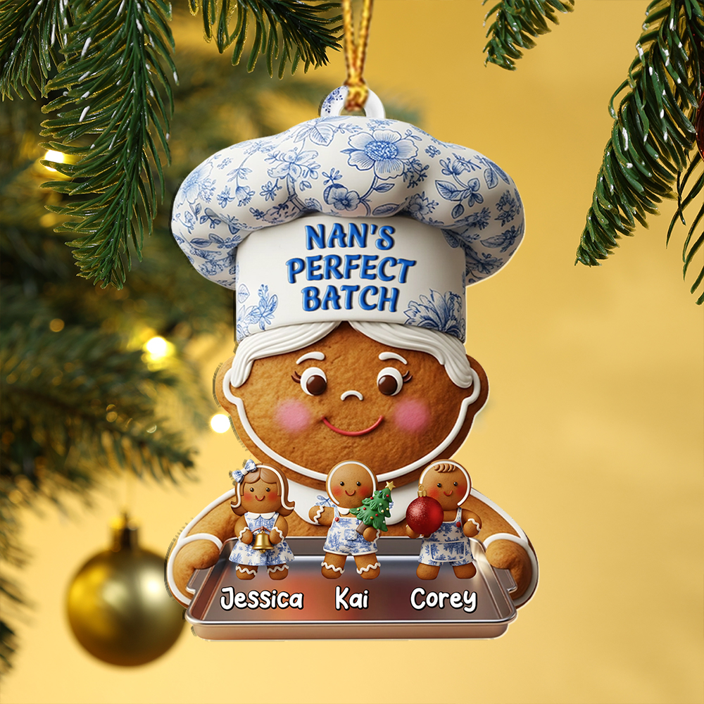 Personalised Gingerbread Family Christmas Ornament Custom Name Tree Decoration Keepsake Gift for Nan Grandma from Grandchildren | Jessemade