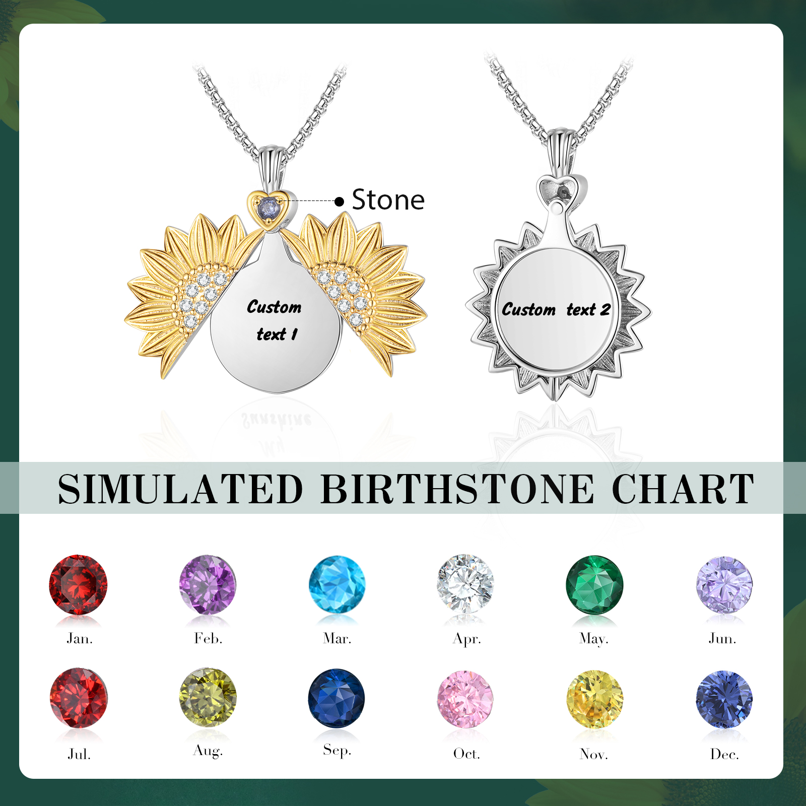 Gold Sunflower CZ Locket Necklace, Personalised