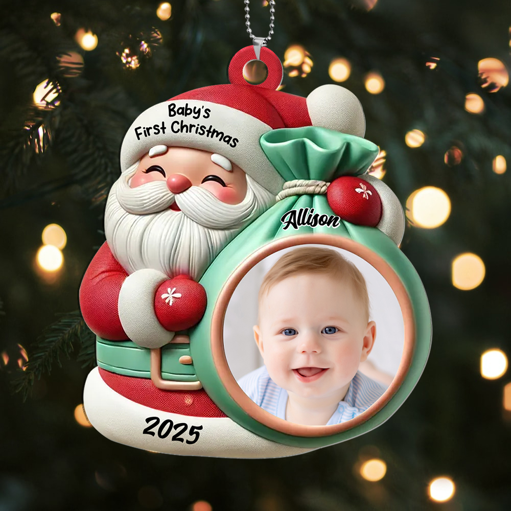 Custom Santa Baby's First Christmas Photo Ornament