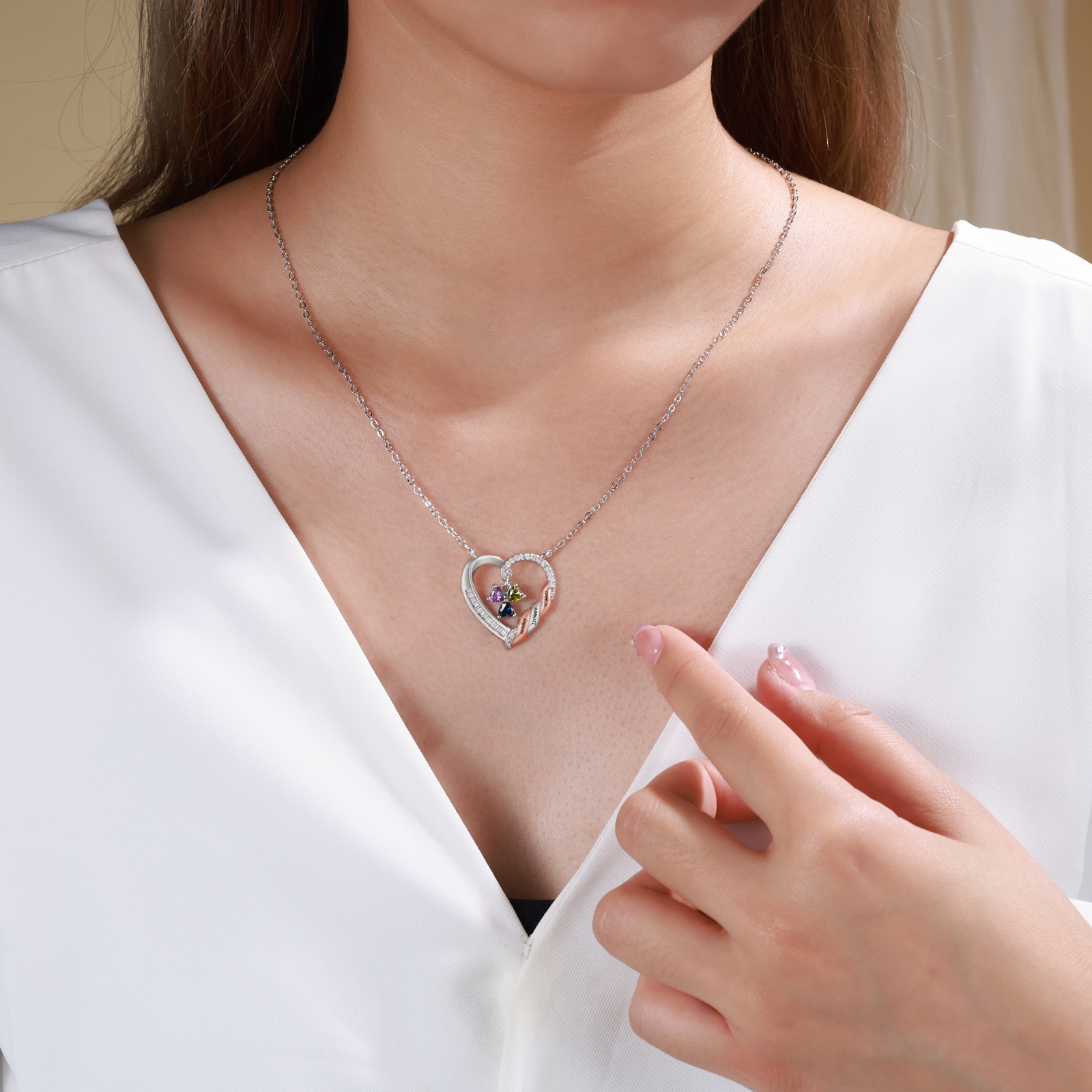 Personalised 2-4 Birthstones Heart Necklace