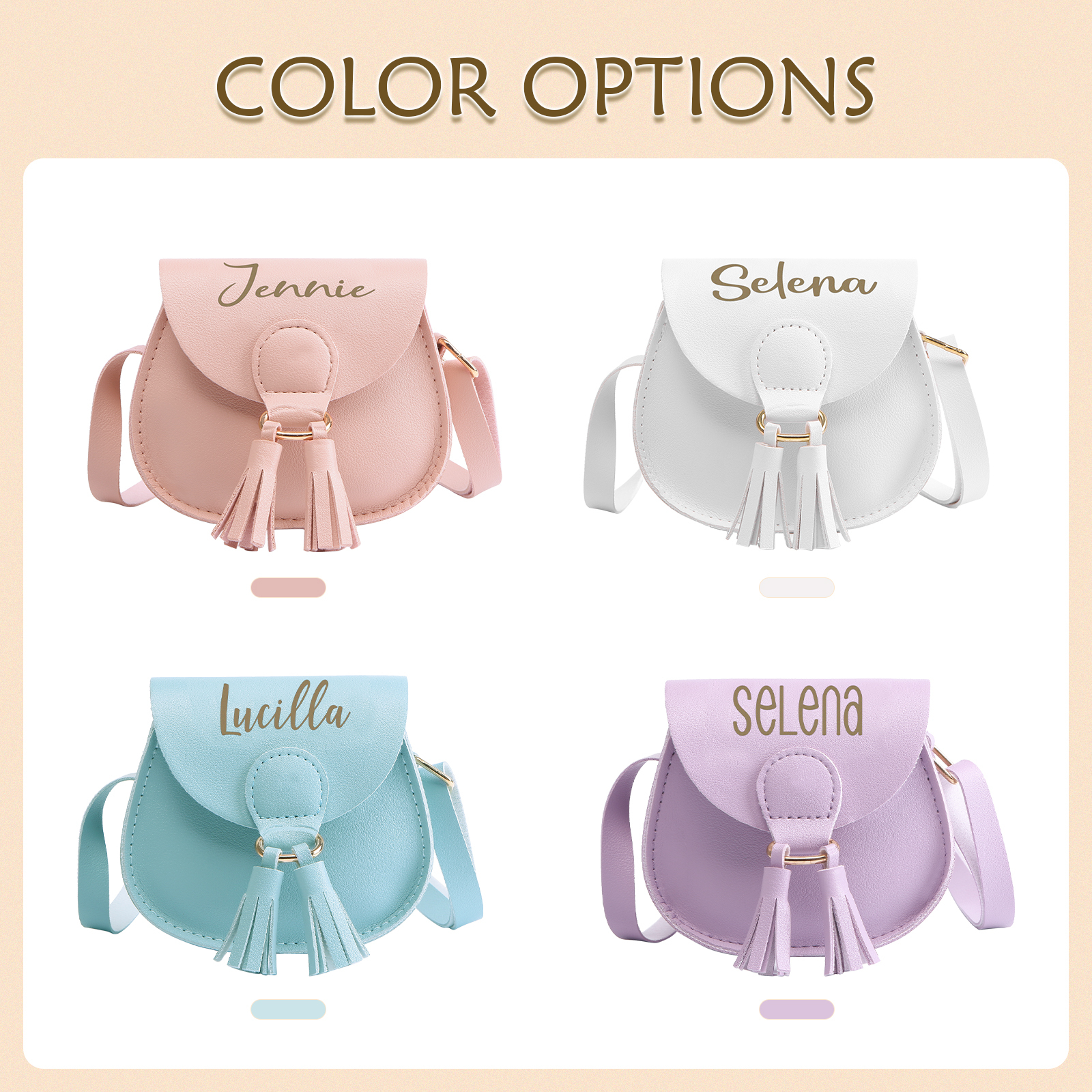 Custom Name Mini Tassel Crossbody Purse Bag for Girls - Personalised Gift In Multiple Colours