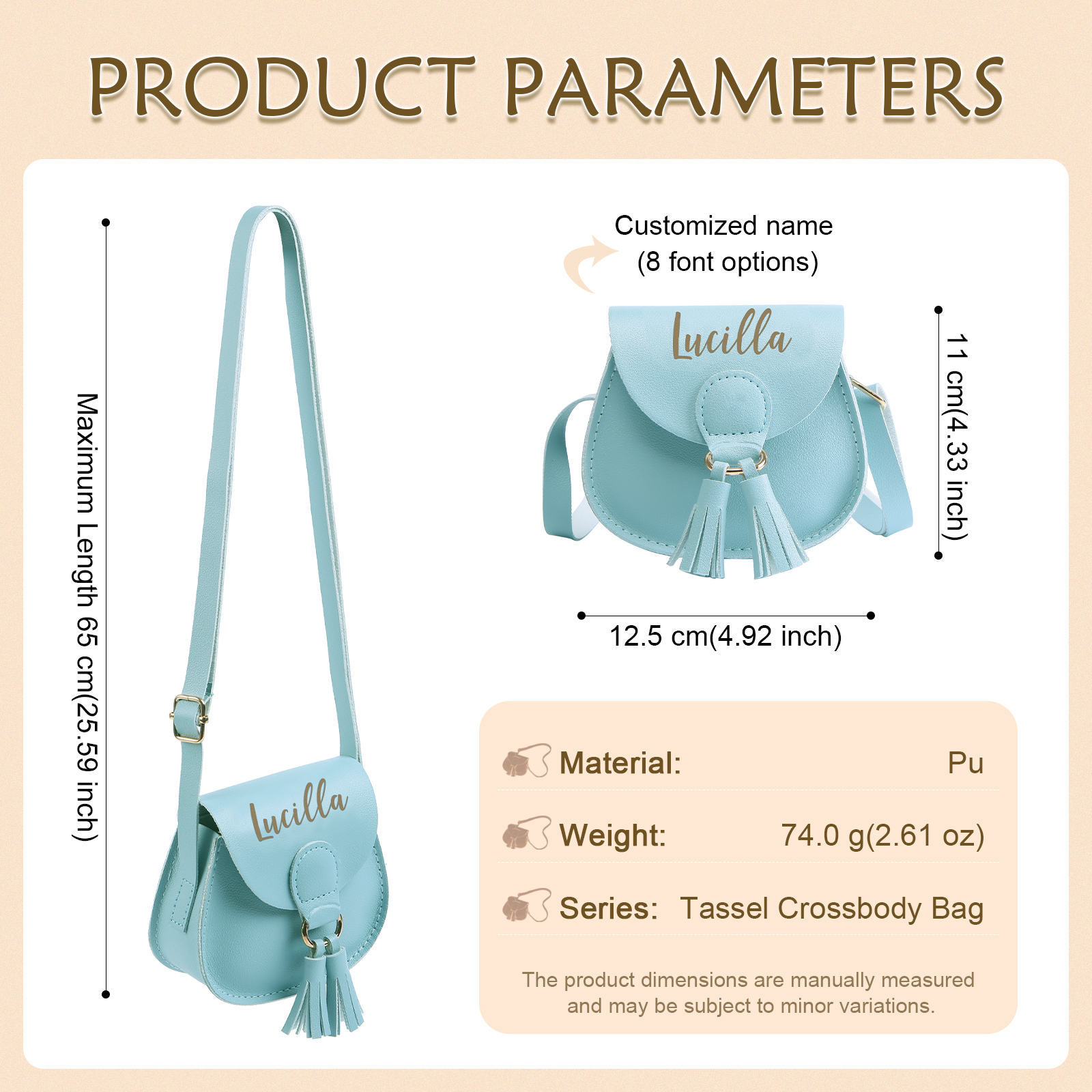 Custom Name Mini Tassel Crossbody Purse Bag for Girls - Personalised Gift In Multiple Colours